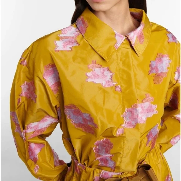 Patou Gold Satin Jacquard Embroidered Midi Shirt Dress – NWT Size 4, MSRP $1750 - Picture 2 of 16